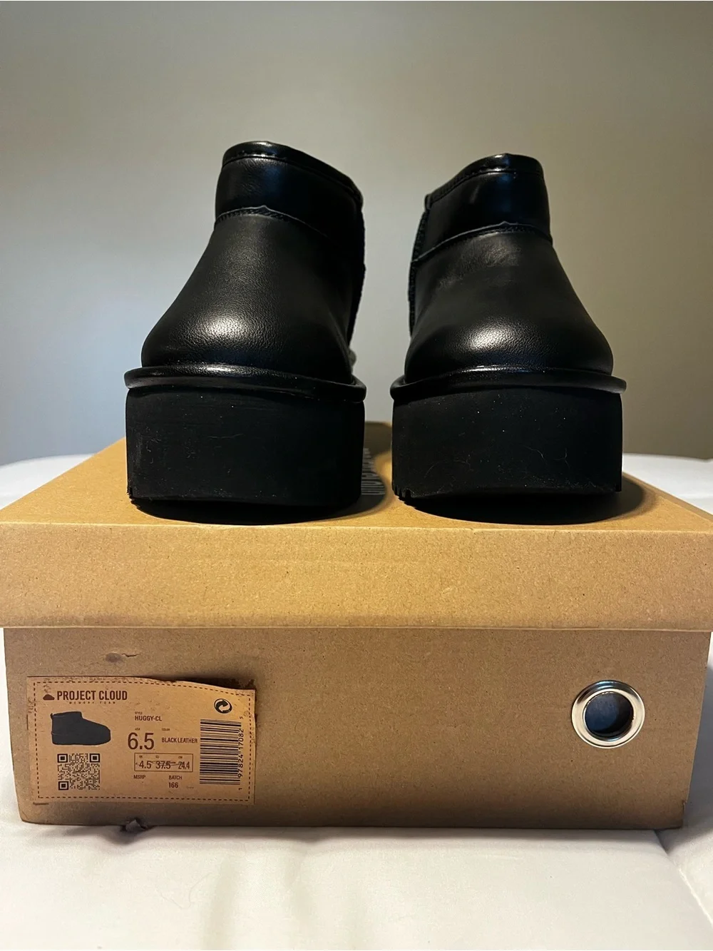 Project cloud black genuine leather womens platf
